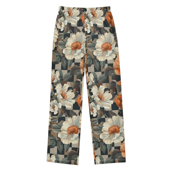 FORMRS Kids Pajama Pants with Pockets Size 6-8Y Boys Lounge Sleep Bottoms, Gray Floral Pattern