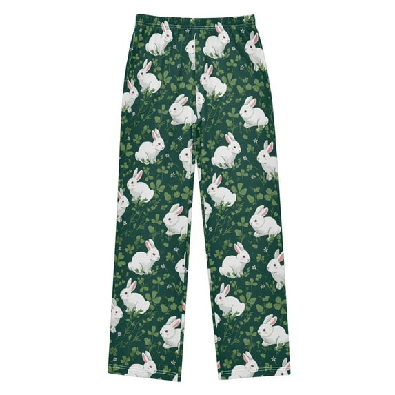 FORMRS Kids Pajama Pants with Pockets Size 6-8Y Boys Lounge Sleep Bottoms, Green Bunny Pattern