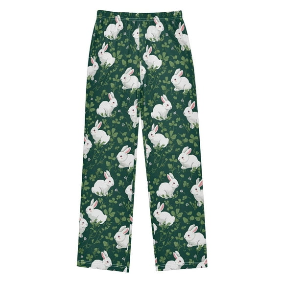 FORMRS Kids Pajama Pants with Pockets Size 6-8Y Boys Lounge Sleep Bottoms, Green Bunny Pattern