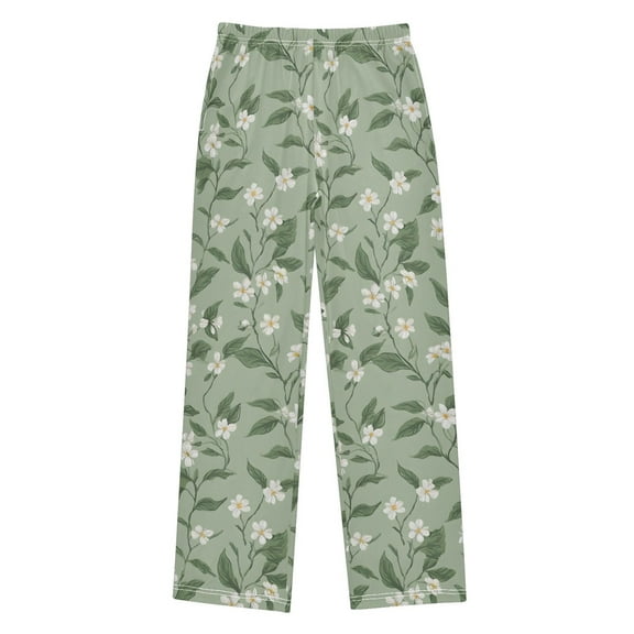 FORMRS Kids Pajama Pants with Pockets Size 6-8Y Boys Lounge Sleep Bottoms, Green Flower Pattern