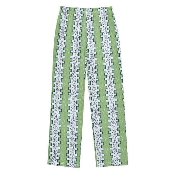 FORMRS Kids Pajama Pants with Pockets Size 6-8Y Boys Lounge Sleep Bottoms, Green Stripe Pattern