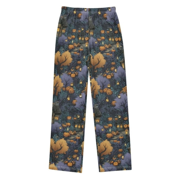 FORMRS Kids Pajama Pants with Pockets Size 6-8Y Boys Lounge Sleep Bottoms, Halloween Houses Pattern