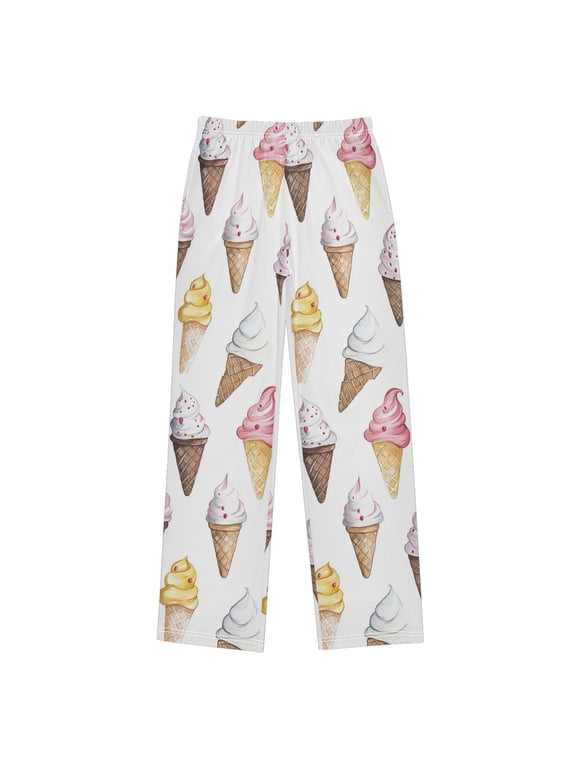 Kids Pajama Pants with Pockets Size 6-8Y Boys Lounge Sleep Bottoms, Ice Cream Pattern