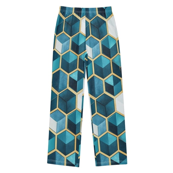 FORMRS Kids Pajama Pants with Pockets Size 6-8Y Boys Lounge Sleep Bottoms, Light Blue Geometric Pattern