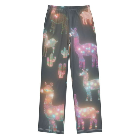 FORMRS Kids Pajama Pants with Pockets Size 6-8Y Boys Lounge Sleep Bottoms, Neon Llamas Pattern