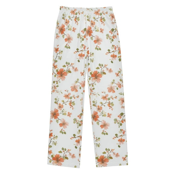 FORMRS Kids Pajama Pants with Pockets Size 6-8Y Boys Lounge Sleep Bottoms, Orange Floral Blooms