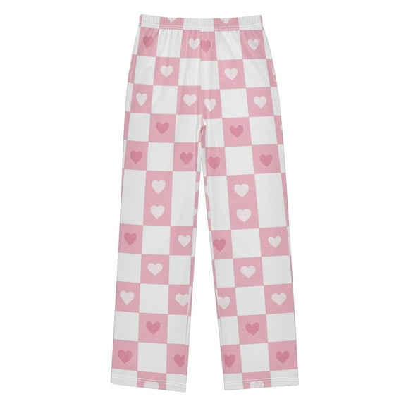FORMRS Kids Pajama Pants with Pockets Size 6-8Y Boys Lounge Sleep Bottoms, Pink Checkered Heart
