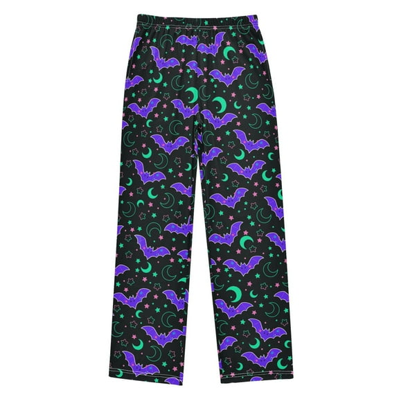 FORMRS Kids Pajama Pants with Pockets Size 6-8Y Boys Lounge Sleep Bottoms, Purple Cartoon Bats Pattern