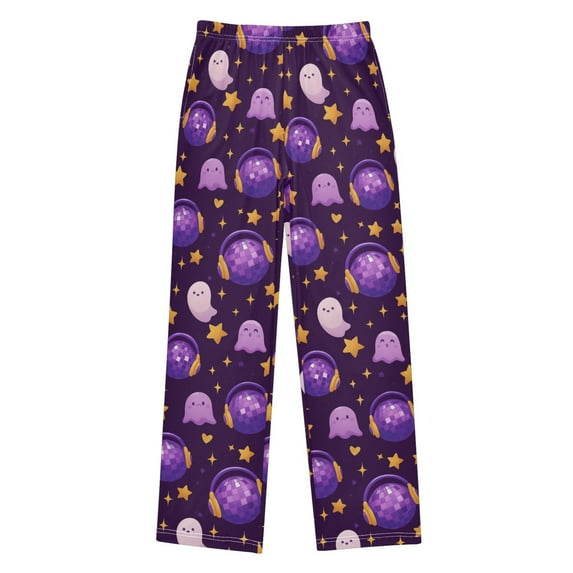 FORMRS Kids Pajama Pants with Pockets Size 6-8Y Boys Lounge Sleep Bottoms, Purple Cartoon Ghost Pattern