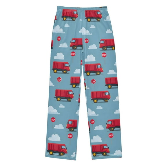 FORMRS Kids Pajama Pants with Pockets Size 6-8Y Boys Lounge Sleep Bottoms, Red Cartoon Truck Pattern