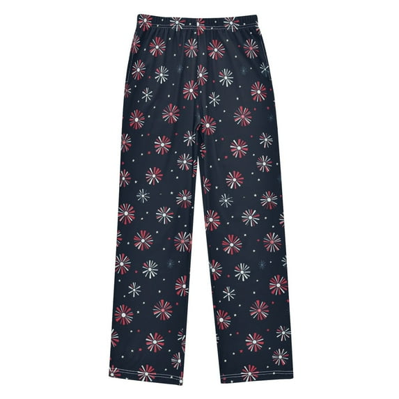 FORMRS Kids Pajama Pants with Pockets Size 6-8Y Boys Lounge Sleep Bottoms, Red Fireworks Pattern
