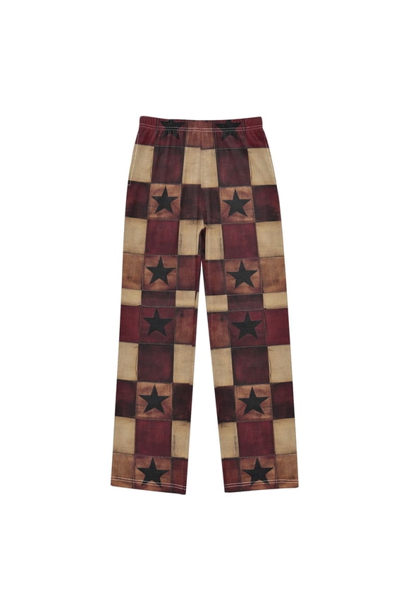Kids Pajama Pants with Pockets Size 6-8Y Boys Lounge Sleep Bottoms, Star Spangled Squares