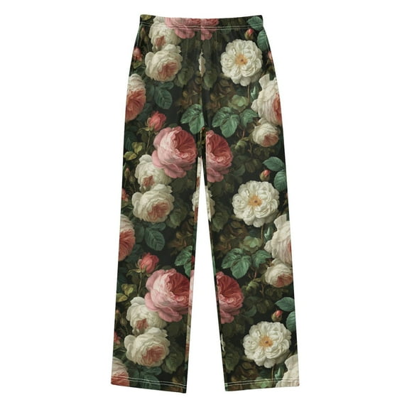 FORMRS Kids Pajama Pants with Pockets Size 6-8Y Boys Lounge Sleep Bottoms, White and Pink Roses