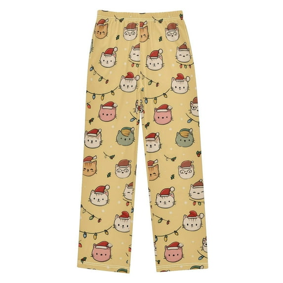FORMRS Kids Pajama Pants with Pockets Size 6-8Y Boys Lounge Sleep Bottoms, Yellow Cartoon Cat Pattern