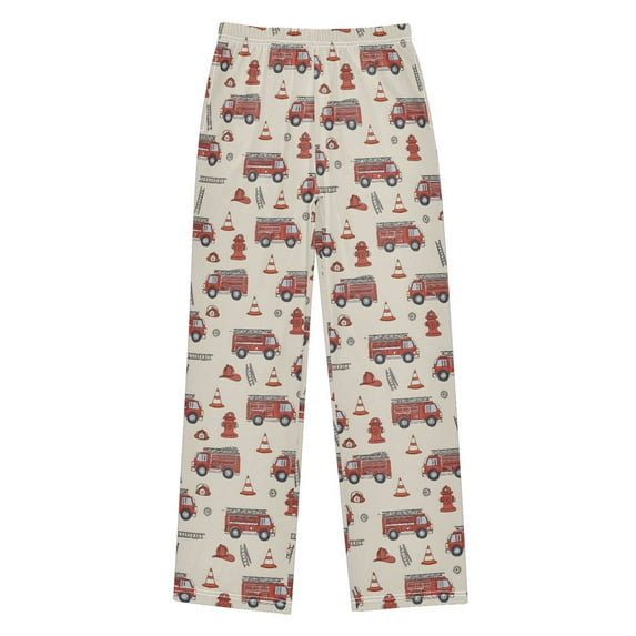 FORMRS Kids Pajama Pants with Pockets Size 9-10Y Boys Lounge Sleep Bottoms, Beige Fire Truck Pattern
