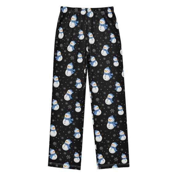 FORMRS Kids Pajama Pants with Pockets Size 9-10Y Boys Lounge Sleep Bottoms, Black Snowman Pattern