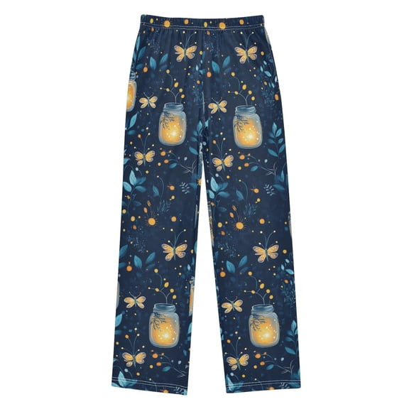 FORMRS Kids Pajama Pants with Pockets Size 9-10Y Boys Lounge Sleep Bottoms, Blue Fireflies Pattern