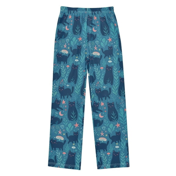 FORMRS Kids Pajama Pants with Pockets Size 9-10Y Boys Lounge Sleep Bottoms, Blue Forest Cat Pattern