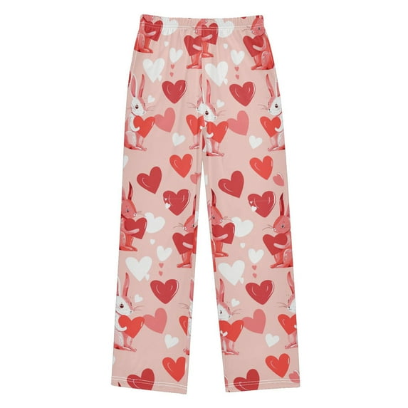FORMRS Kids Pajama Pants with Pockets Size 9-10Y Boys Lounge Sleep Bottoms, Bunnies and Hearts