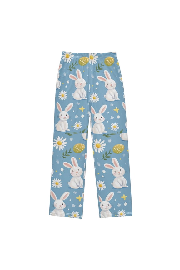 Kids Pajama Pants with Pockets Size 9-10Y Boys Lounge Sleep Bottoms, Cartoon Easter Bunnies
