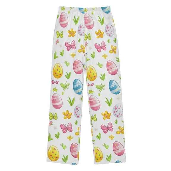FORMRS Kids Pajama Pants with Pockets Size 9-10Y Boys Lounge Sleep Bottoms, Colorful Easter Eggs