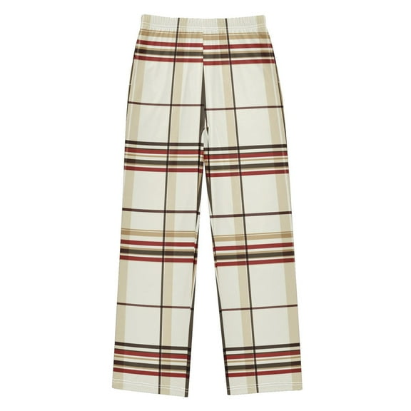 FORMRS Kids Pajama Pants with Pockets Size 9-10Y Boys Lounge Sleep Bottoms, Cream Plaid