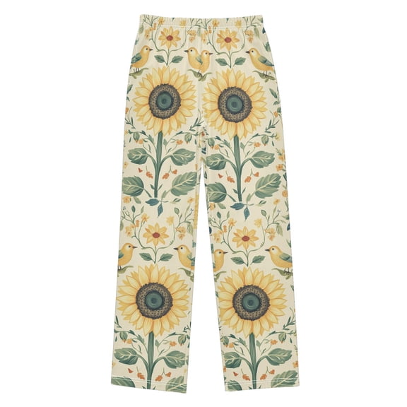 FORMRS Kids Pajama Pants with Pockets Size 9-10Y Boys Lounge Sleep Bottoms, Floral Birds Pattern