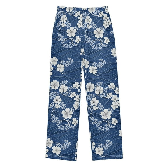 FORMRS Kids Pajama Pants with Pockets Size 9-10Y Boys Lounge Sleep Bottoms, Floral Ocean Waves