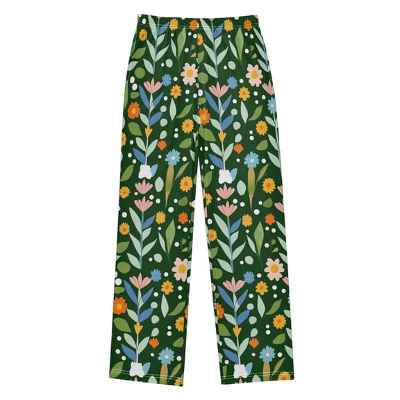 FORMRS Kids Pajama Pants with Pockets Size 9-10Y Boys Lounge Sleep Bottoms, Flourish Flowers Pattern