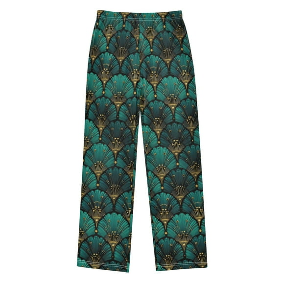 FORMRS Kids Pajama Pants with Pockets Size 9-10Y Boys Lounge Sleep Bottoms, Green Art Abstract Pattern