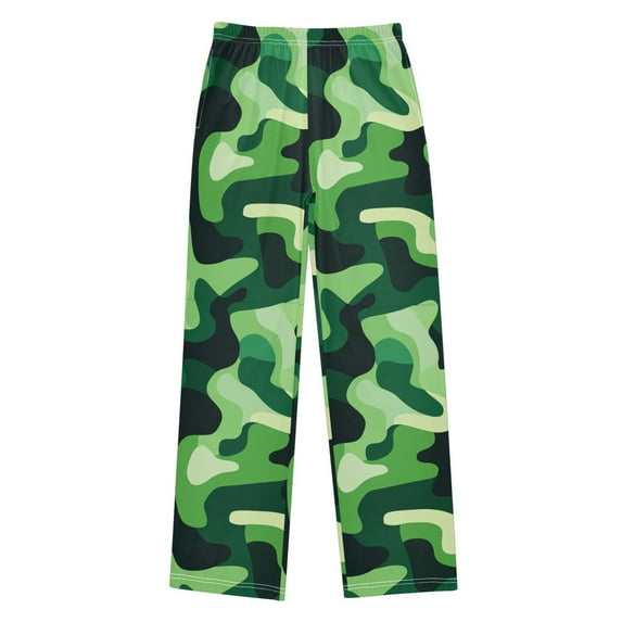 FORMRS Kids Pajama Pants with Pockets Size 9-10Y Boys Lounge Sleep Bottoms, Green Camouflage Pattern