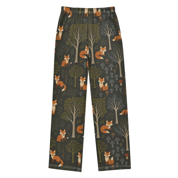 FORMRS Kids Pajama Pants with Pockets Size 9-10Y Boys Lounge Sleep Bottoms, Green Forest Fox Pattern