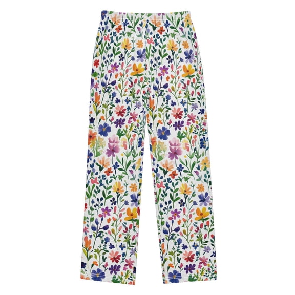 FORMRS Kids Pajama Pants with Pockets Size 9-10Y Boys Lounge Sleep Bottoms, Green Wildflower Pattern