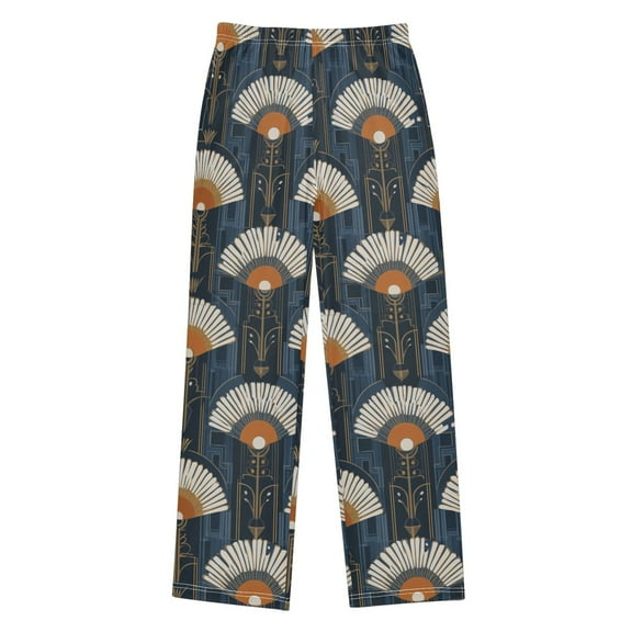 FORMRS Kids Pajama Pants with Pockets Size 9-10Y Boys Lounge Sleep Bottoms, Orange Elegant Geometric