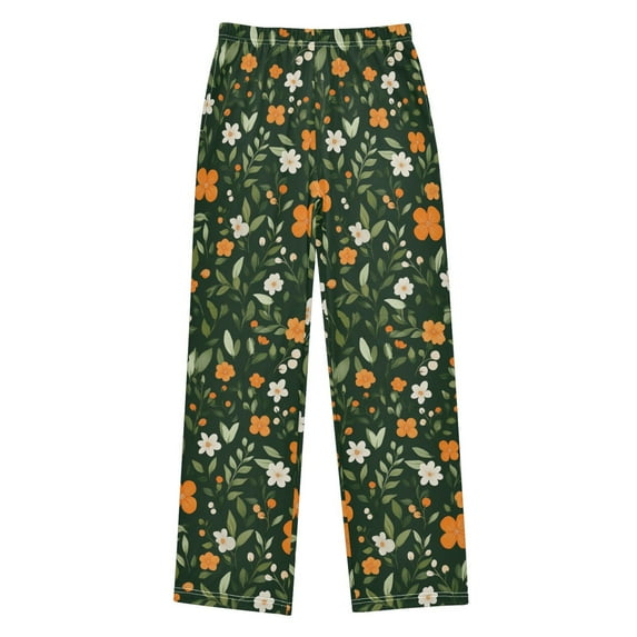 FORMRS Kids Pajama Pants with Pockets Size 9-10Y Boys Lounge Sleep Bottoms, Orange Flowers
