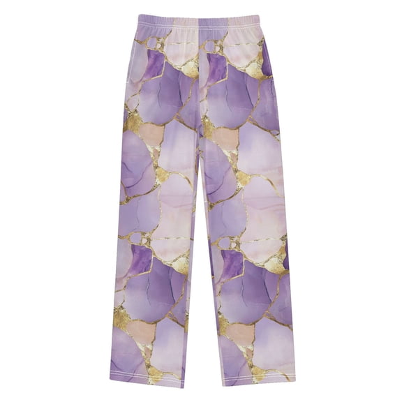 FORMRS Kids Pajama Pants with Pockets Size 9-10Y Boys Lounge Sleep Bottoms, Pastel Purple Marble Pattern