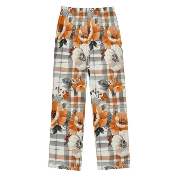 FORMRS Kids Pajama Pants with Pockets Size 9-10Y Boys Lounge Sleep Bottoms, Plaid Floral