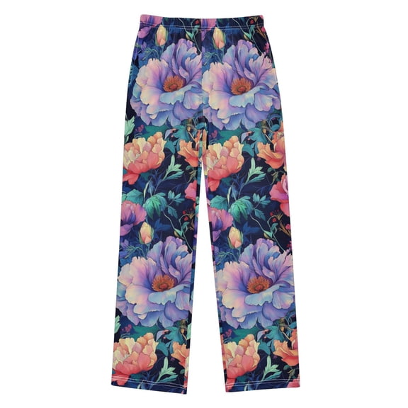 FORMRS Kids Pajama Pants with Pockets Size 9-10Y Boys Lounge Sleep Bottoms, Puprle Ethereal Floral Harmony