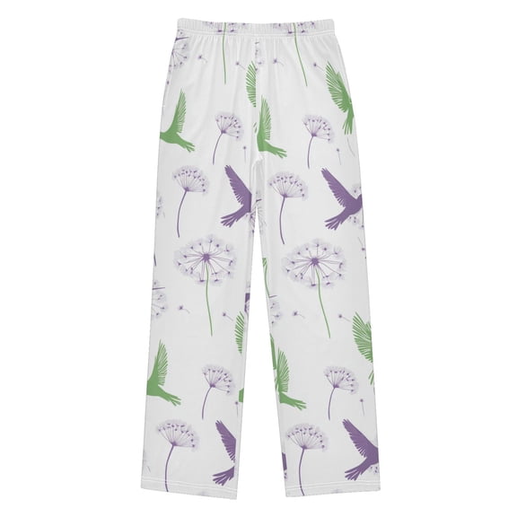 FORMRS Kids Pajama Pants with Pockets Size 9-10Y Boys Lounge Sleep Bottoms, Purple Birds