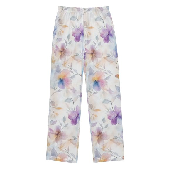 FORMRS Kids Pajama Pants with Pockets Size 9-10Y Boys Lounge Sleep Bottoms, Purple Flower Pattern