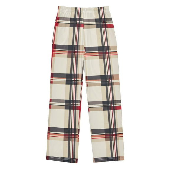 FORMRS Kids Pajama Pants with Pockets Size 9-10Y Boys Lounge Sleep Bottoms, Red Tartan