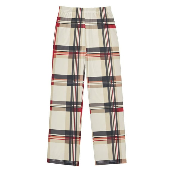 FORMRS Kids Pajama Pants with Pockets Size 9-10Y Boys Lounge Sleep Bottoms, Red Tartan