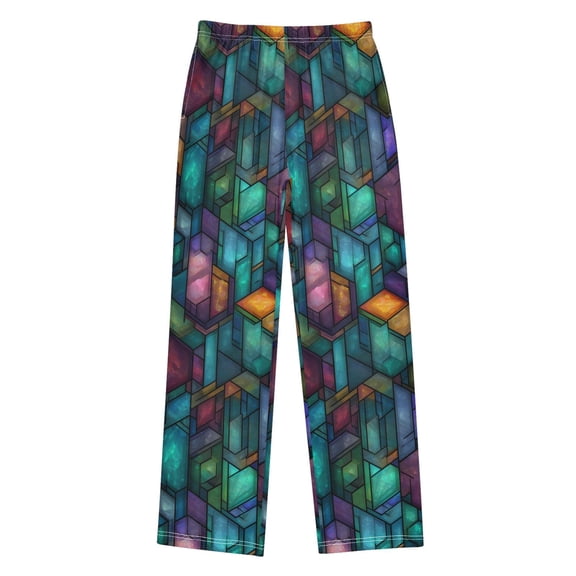FORMRS Kids Pajama Pants with Pockets Size 9-10Y Boys Lounge Sleep Bottoms, Stained Glass Pattern