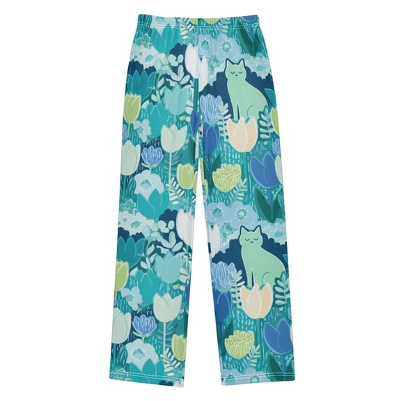 FORMRS Kids Pajama Pants with Pockets Size 9-10Y Boys Lounge Sleep Bottoms, Vibrant Cat Pattern