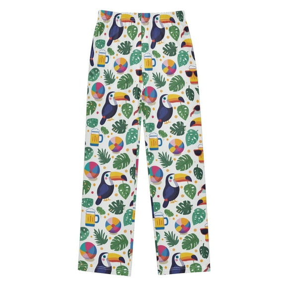 FORMRS Kids Pajama Pants with Pockets Size 9-10Y Boys Lounge Sleep Bottoms, Vibrant Toucans Pattern