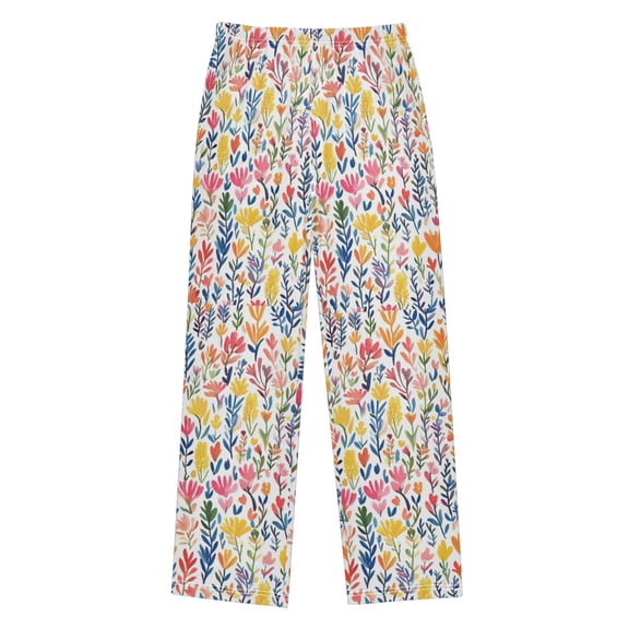 FORMRS Kids Pajama Pants with Pockets Size 9-10Y Boys Lounge Sleep Bottoms, Yellow Wildflower Pattern