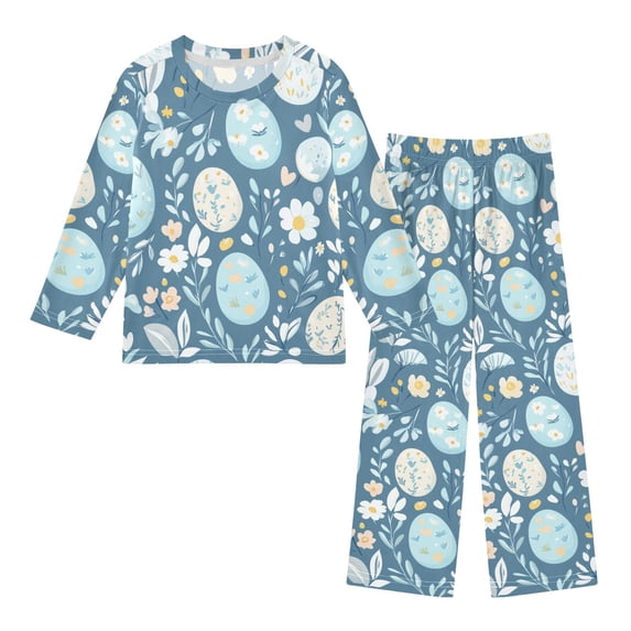 FORMRS Kids Pajama Set Fleece Long Sleeve Top Relaxed-Fit Pants Lounge Sleepwear, Sizes 3T-11Y, Easter Eggs