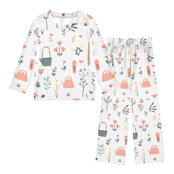 FORMRS Kids Pajama Set Fleece Long Sleeve Top Relaxed-Fit Pants Lounge Sleepwear, Sizes 3T-11Y, Garden Pattern