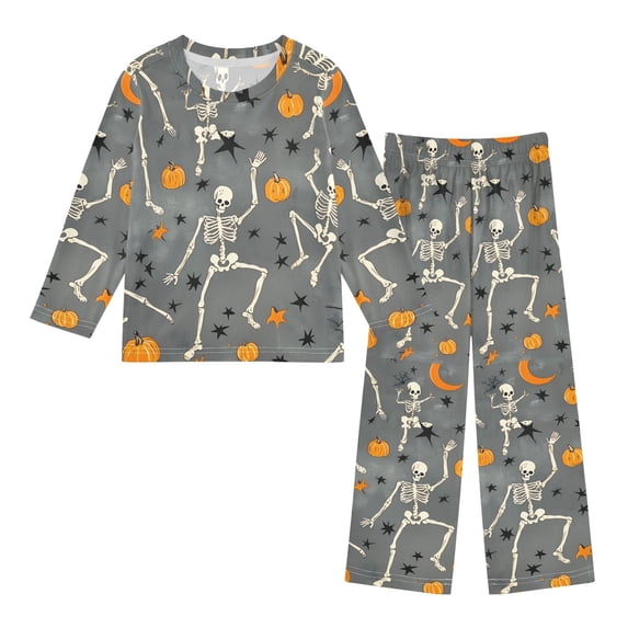 FORMRS Kids Pajama Set Fleece Long Sleeve Top Relaxed-Fit Pants Lounge Sleepwear, Sizes 3T-11Y, Halloween Dancing Skeleton