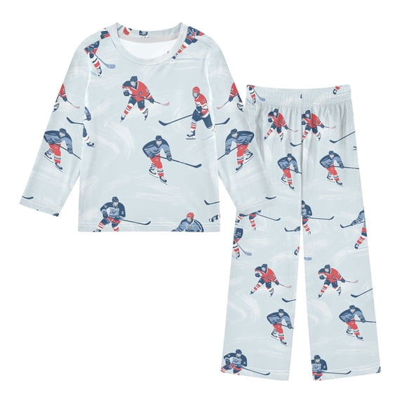 FORMRS Kids Pajama Set Fleece Long Sleeve Top Relaxed-Fit Pants Lounge Sleepwear, Sizes 3T-11Y, Hockey Action Zone